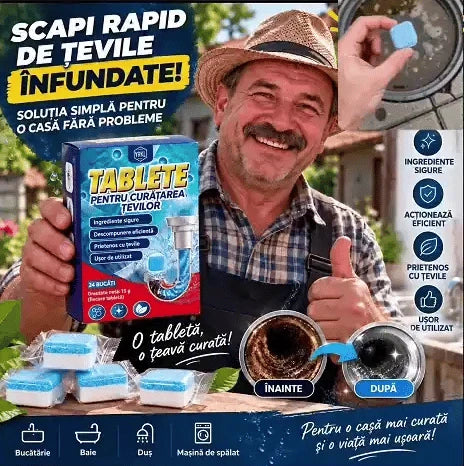 DrainClean Pastile pentru Țevi și Fose - Elimina Mirosurile și Descompune Depunerile